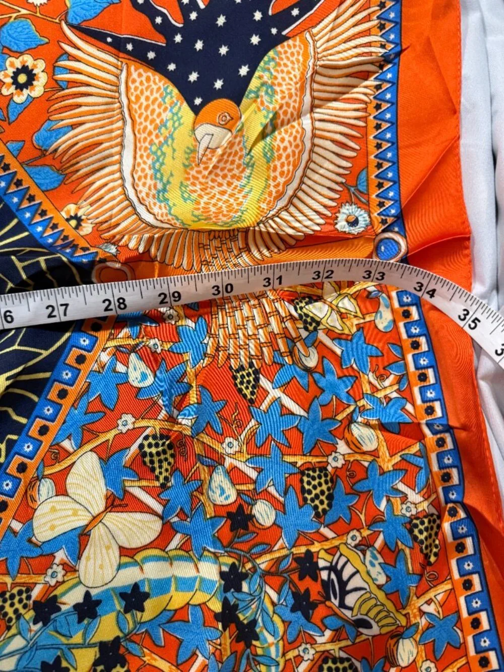 IM Tree Scarf 100% Silk Feeling Polyester Scarf Orange Blue White 35